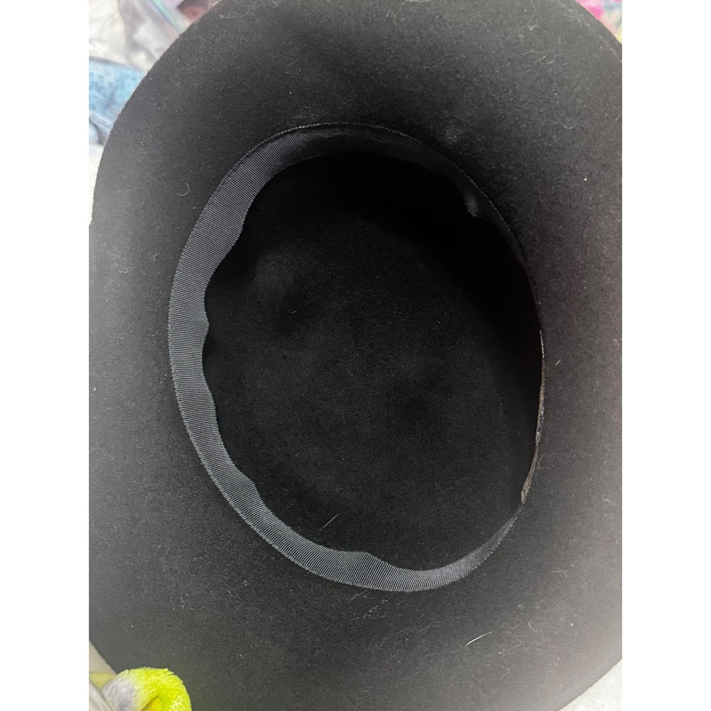 Cappelli Straworld Inc Black Wool Felt Feather Trim Dress Hat Womens Vintage - Picture 7 of 7